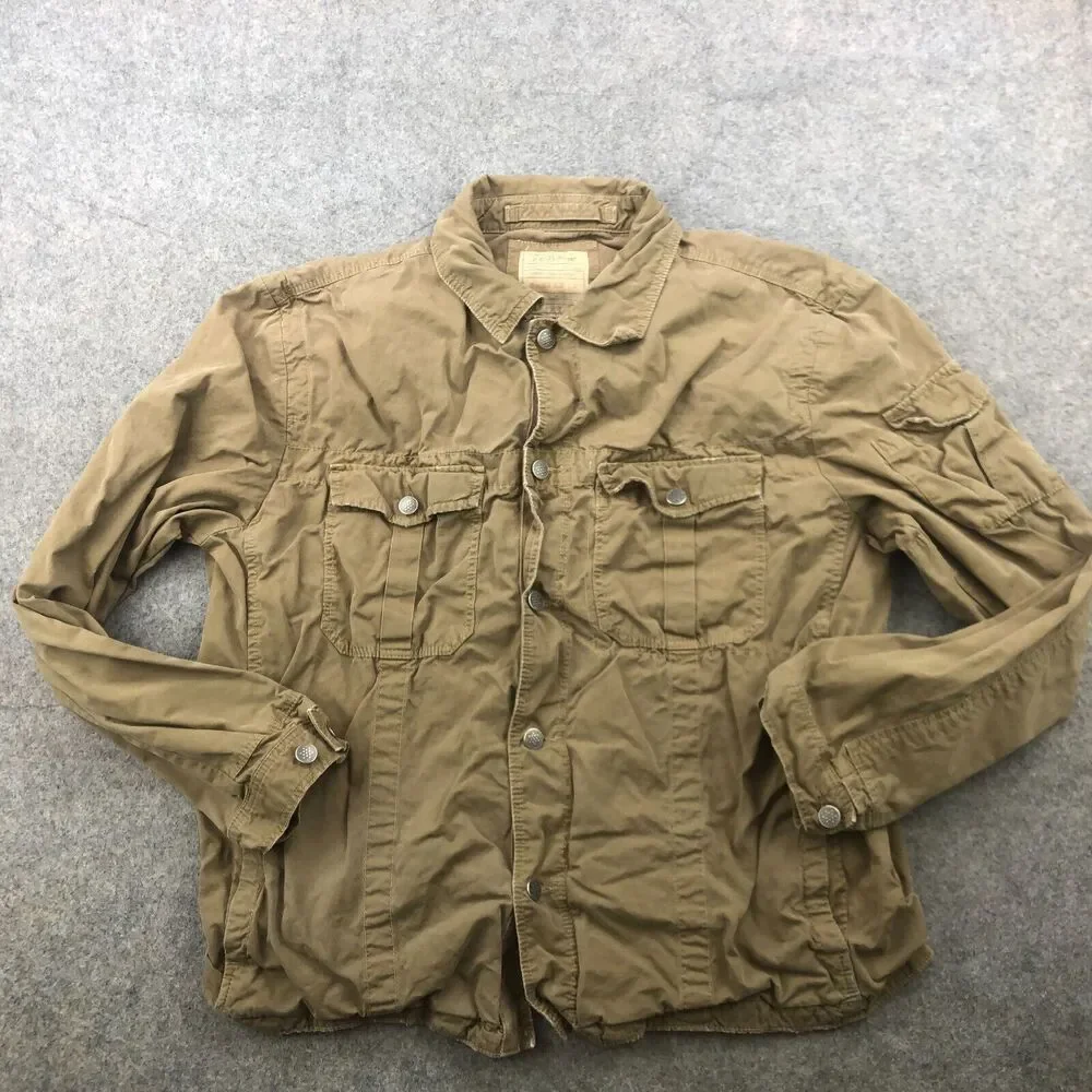 J Crew Jacket Mens Large Beige Solid Military Field Broken In Pockets - Picture 1 of 9